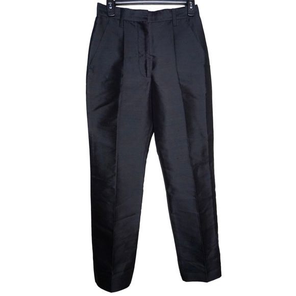 Marc Jacobs Black Silk Tapered Straight Leg Pants Sz 2 Front Slant Pockets‎ - Picture 2 of 7